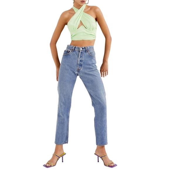 NEW FOR LOVE & LEMONS rana cropped cross front open-back top in green - Picture 1 of 2